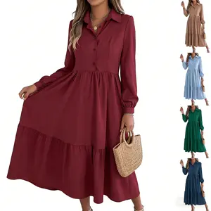 Solid Color Dress - Plus Size Casual Modest Long Dress for Daily Wear Versatile Everyday Attire Women’s Plus Size Clothing for All Seasons