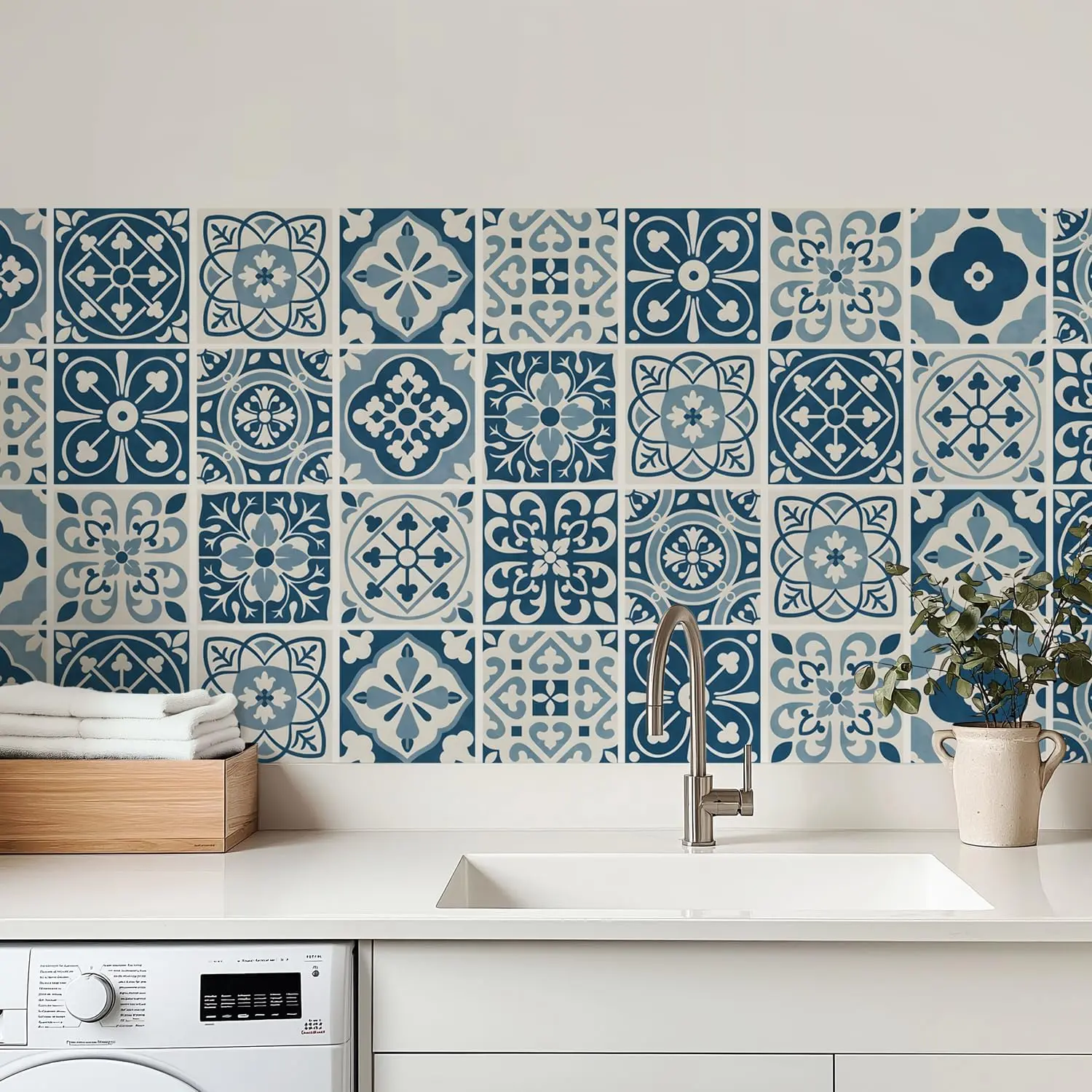 30 Pack Blue and White Peel and Stick Backsplash, 4x4 Inch Mediterranean Tile Stickers,  Vinyl Wall  for Kitchen & Bathroom