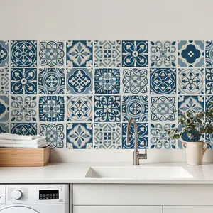 30 Pack Blue and White Peel and Stick Backsplash, 4x4 Inch Mediterranean Tile Stickers,  Vinyl Wall  for Kitchen & Bathroom