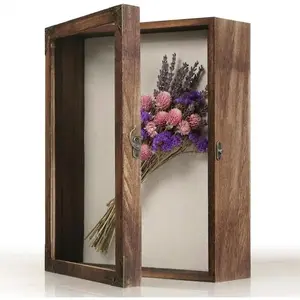 Shadow Box Frame 11x14 with Retro Metal Accents and Lock, Solid   Door Display Case with Linen , 10 Stick Pins, and 2.7-Inch Depth for Photos, Medals, and Memorabilia (Medium)