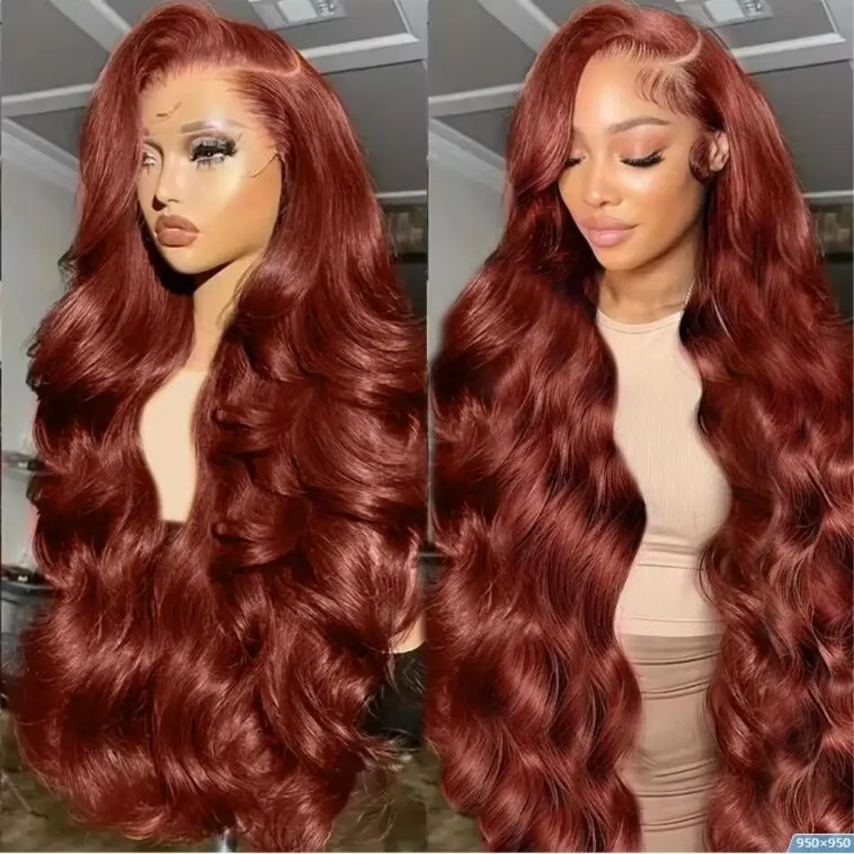 Bling Hair Reddish Brown Human Hair Wigs #33 13x4 Body Wave Lace Frontal Wigs For Women Auburn Colored 13x6 Lace Frontal Wigs On Sale 180% Density