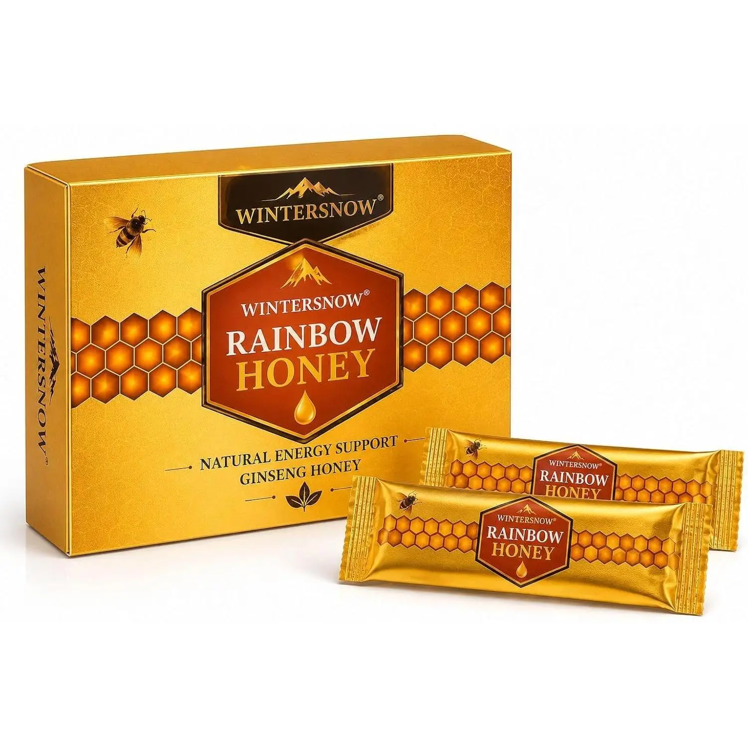 Rainbow Honey Packets  - 12 Pack 20g Each - Premium Herbal Blend with Black Ginger & Ginseng - No Spill Sachet