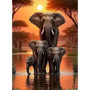 DIY 5D Diamond Painting Kit Vibrant Animals Elephant Theme Mosaic Art, Home Wall Decor Gift, 30x40cm / 11.81x15.74in Craft Set