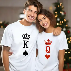 100% Cotton T-shirt | 2026 New Couple T-shirts | Graphic Tee King Crown Spade Queen Crown Heart | Suitable for Valentine's Day and Casual Attire | Gifts for Men and women