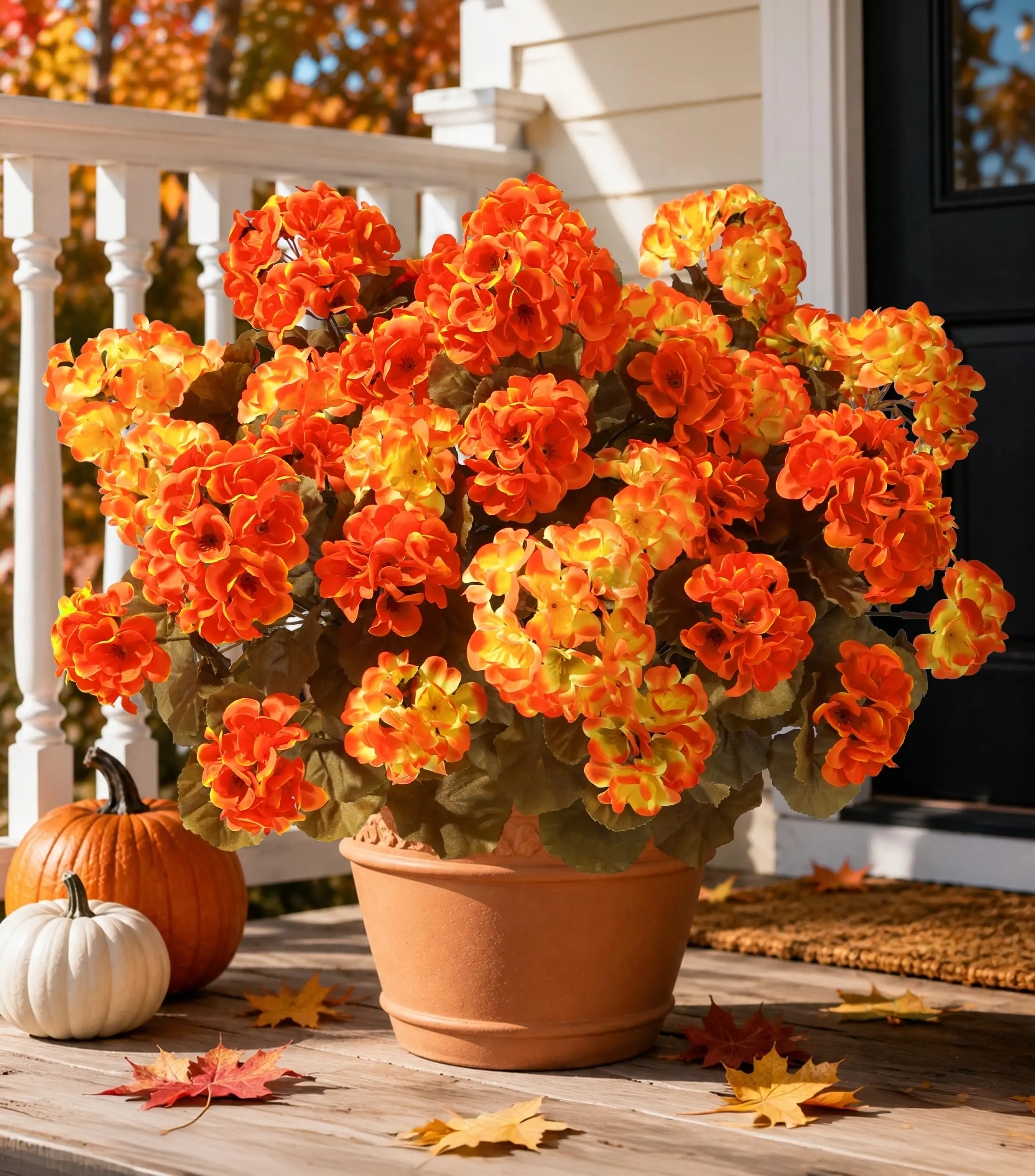 Ivydale 6 Bundles Mix Fake Plastic Geraniums - UV Resistant, Waterproof Silk Artificial Fall Flowers, Outdoor/Indoor Ornaments for Hanging Planters, Front Door, Window, Porch, Yard Home Decor