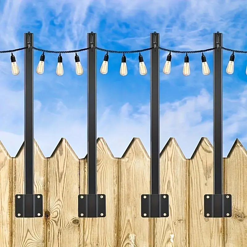 4pcs Outdoor Pole With Fixed Clamp And Hanging Cheap Metal Pole, Deck Pole, Pole Bracket, Garden Backyard Fence Pole