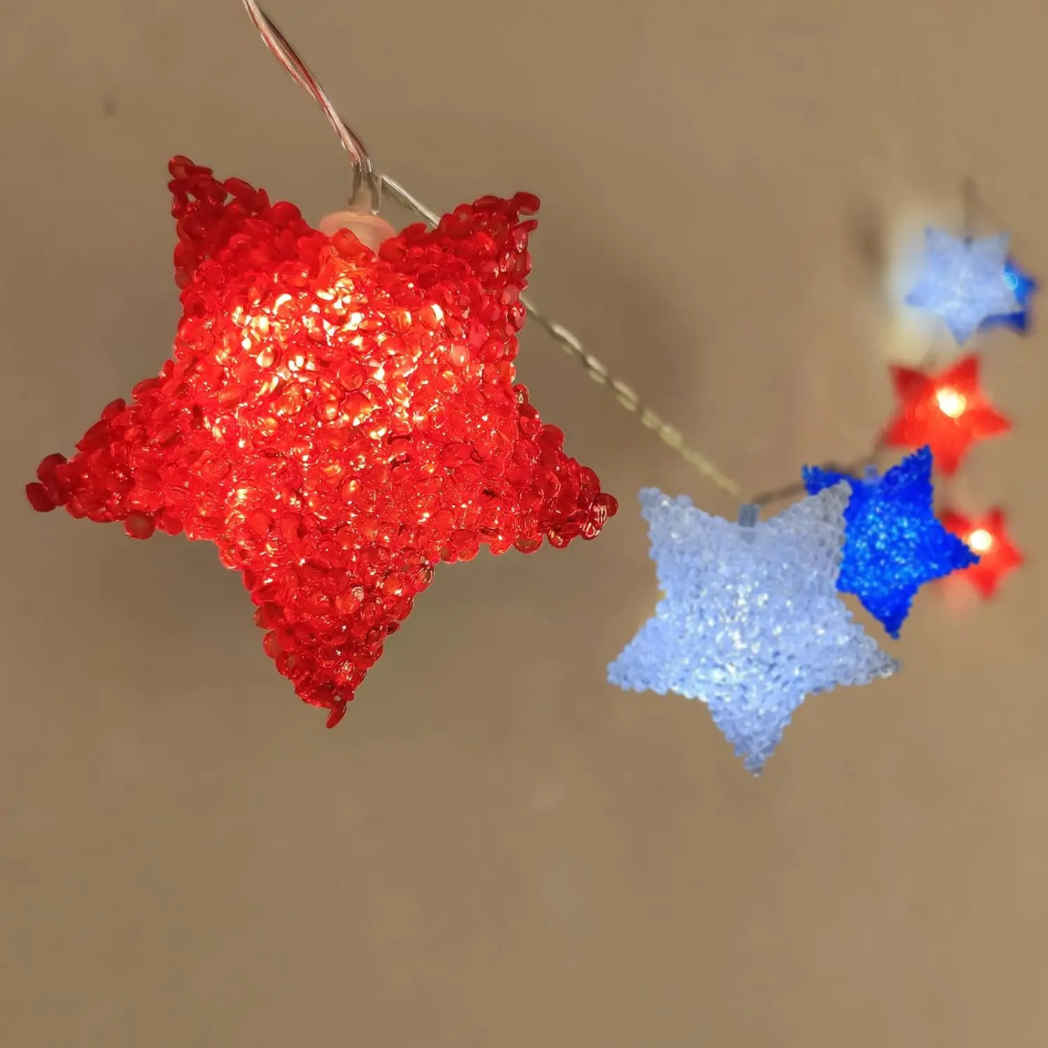 Red White and Blue Star Lights Battery Operated 6.8Ft 4th of July Lights 10 LED Star String Light with Timer, Patriotic Fairy Light for Indoor Outdoor 4th of July Presidents Day Independence Day Decor