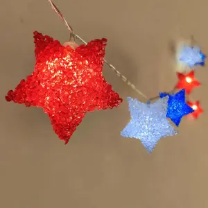 Red White and Blue Star Lights Battery Operated 6.8Ft 4th of July Lights 10 LED Star String Light with Timer, Patriotic Fairy Light for Indoor Outdoor 4th of July Presidents Day Independence Day Decor