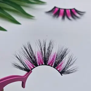 Pink Flamingo Lashes - 20-25mm Flexible Black Cotton Band Faux Mink Blend Pink Black Mix Ombre Effect Multidimensional Layers United States Made
