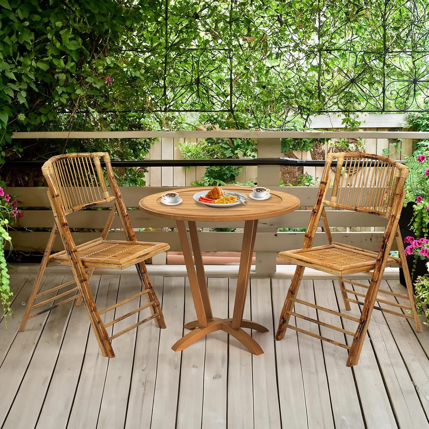 VINGLI Bamboo Folding Chair, Foldable Dining Wood Chairs Comfortable Seat for Outdoor & Indoor, Patio, Porch, Wedding, Party, Event, 4 Pack
