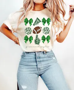 Custom Football Bow Shirt, Custom School Mascot Name tee, Cheerleader Cheer Mom shirt, Coquette Cheerleading apparel