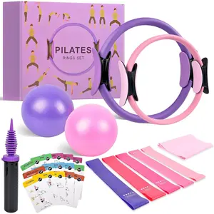 Pilates Ring Ball Equipment Kit - 27 count, 12" & 14" Magic Circle Workout Rings, 9.8" Exercise Balls, Workout Cards, Resistance Bands, Women Yoga Essentials Set for Beginners,  Reformer Accessories
