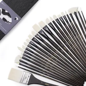 ARTIFY Oil Paint Brush Set, 24 Pieces Long Handle Hard Nylon Hair Acrylic Paint Brushes, Professional Artist Paint Brushes for Oil, Acrylic, and Watercolor Painting