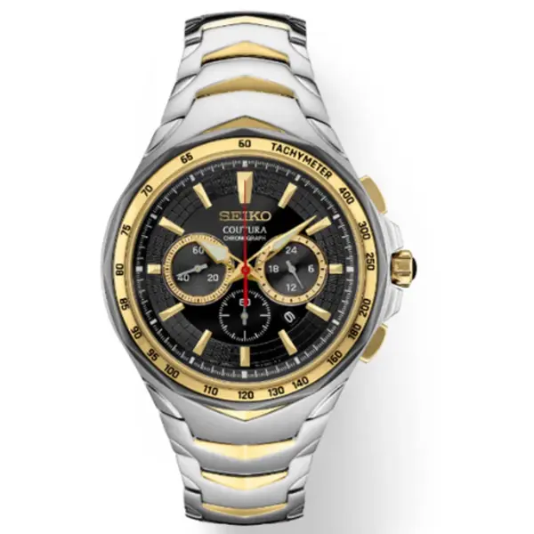 Seiko Coutura Men's Quartz Watch - 45.5 mm Stainless Steel Band, Black Dial, Chronograph, Date Display, Luminous Features, Sports Style (SRWZ26), 12 Months, 30 Days Money Back