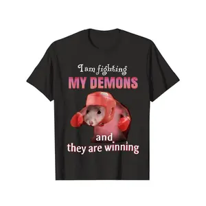 I Am Fighting My Demons And They Are Winning Funny T-Shirt With Hamster Boxing Design