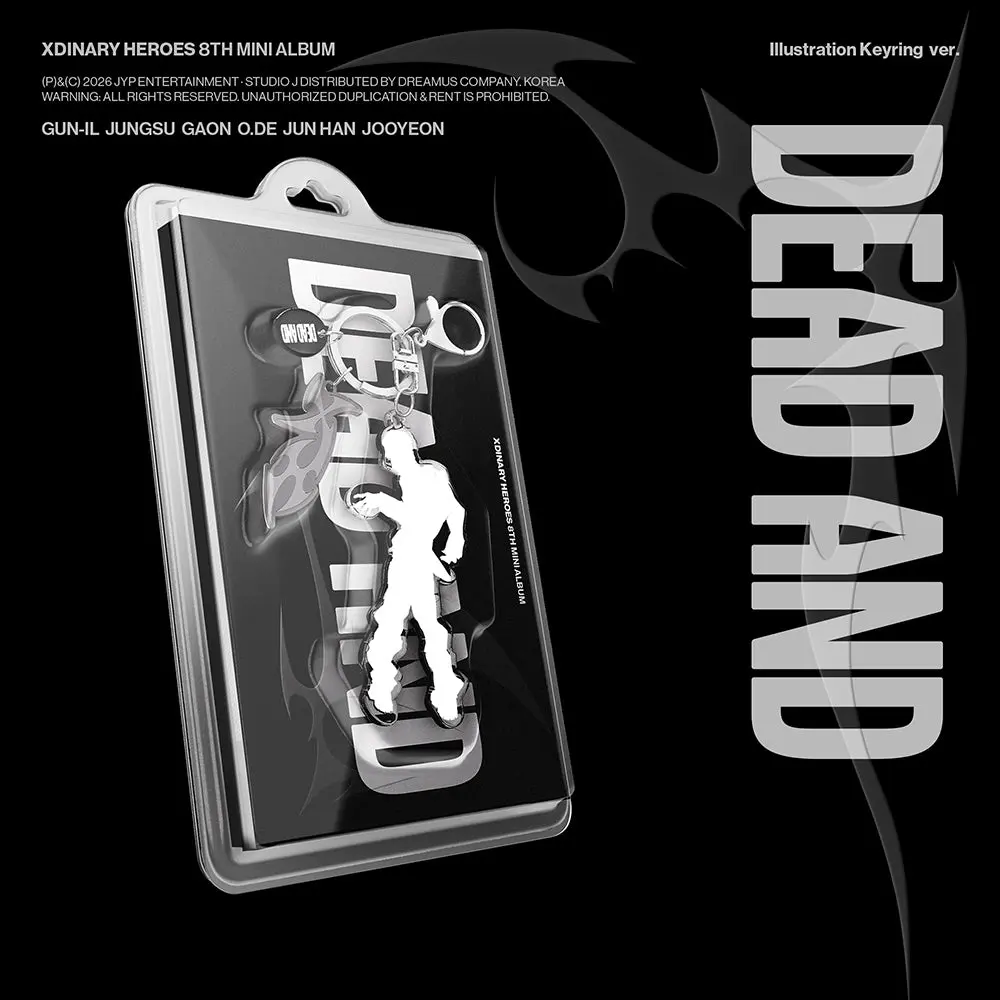 Xdinary Heroes – 8th Mini Album DEAD AND [Illustration Keyring Ver.] | Official K-Pop Mini CD Album | Random 1 of 6 Member Keyrings | 2 Mini CDs + 2 Random Photocards