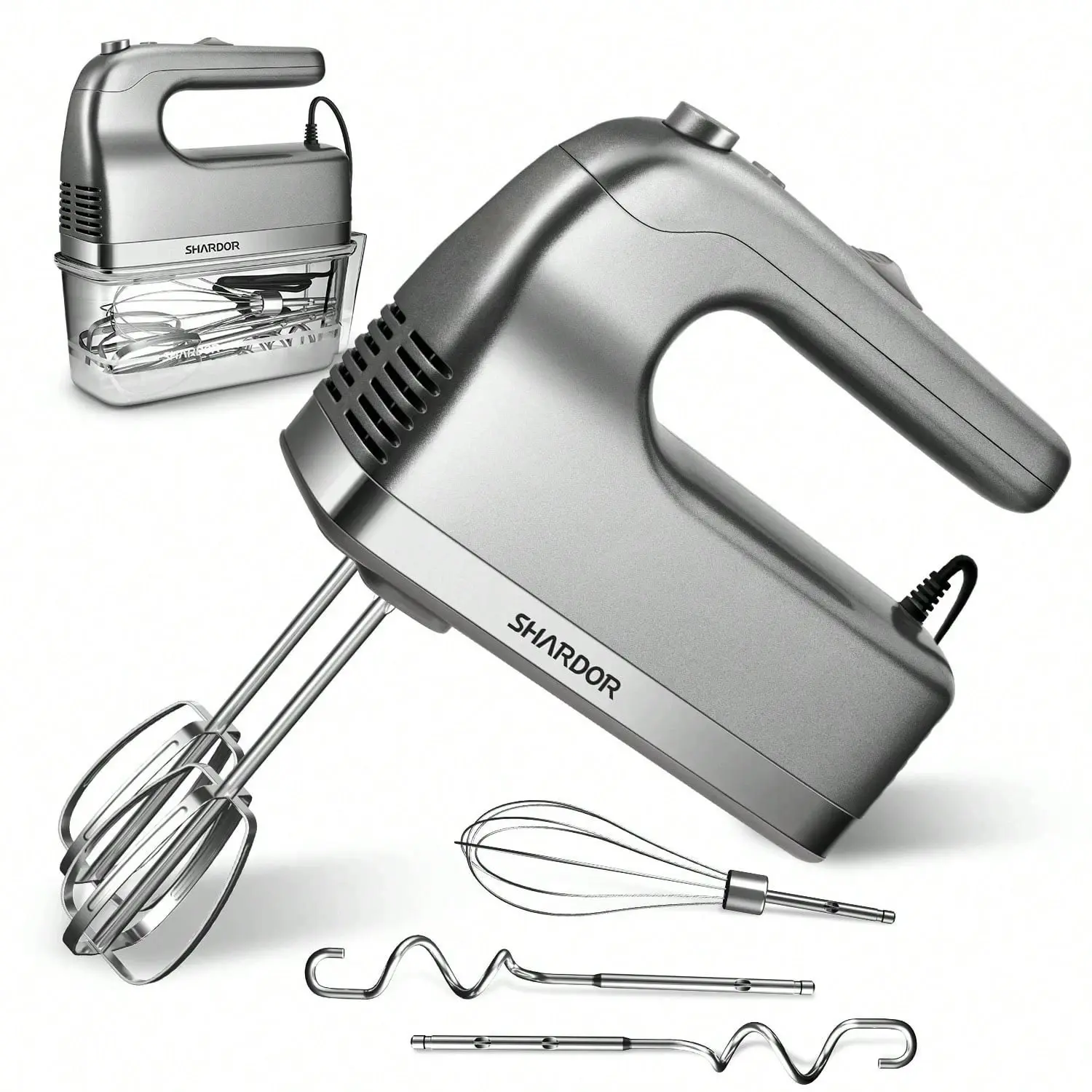 Handheld Mixer with Storage Case 5 Speed Plus Turbo Electric Hand Mixer Silver