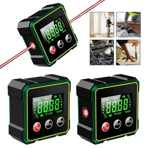 Digital Angle Finder with Electronic Laser - 4-Sided Strong Magnetic Angle Gauge, Cube Inclinometer with Backlight, Table Saw Miter Protractor, Woodworking Measuring Tool & Level Box for Hanging