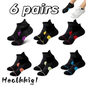 6 Pairs Women’s Breathable Compression Running Socks - Cushioned Ankle Support, Quick-Dry,