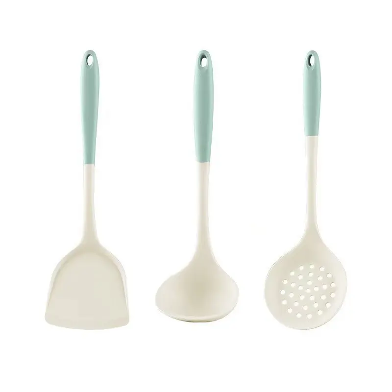 Food-Grade Heat-Resistant Silicone Kitchen Utensil Set for Home Cooking - Includes Flat Spatula, Cooking Turner, Soup Ladle, Flexible Draining Spoon