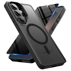 for Samsung Galaxy S26 Ultra Case with Privacy Tempered Glass Screen Protector，S26 Ultra Phone Case Compatible with MagSafe，Magnetic Translucent Matte Military Grade Drop Proof Protection Cell Phone Cover(Black)