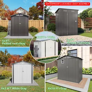 Outdoor Metal Storage Shed, Waterproof Garden Tool Shed with Lockable Double Doors, Easy Assembly for Backyard Patio, Tool House for Garden Tools, Bicycles & Everyday Sundries, Gray，white