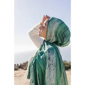 Bamboo Woven Printed Hijab - Green Hand Painted Strokes