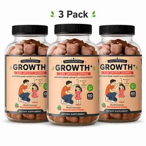 3 Bottles Growth Gummies (Watermelon) Natural Growth & Development Supplement for Kids & Teens - Vitamin D, K, Calcium & Ashwaganda, Bone Strength - Kids Vitamins, Ages 5+