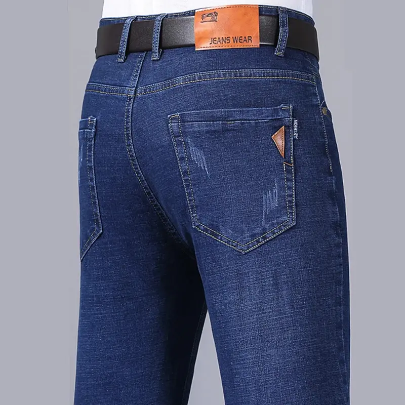 2025 New Business Men's Jeans Casual Straight Stretch Fashion Classic Blue Black Work Denim Trousers Slim Fit Chinos