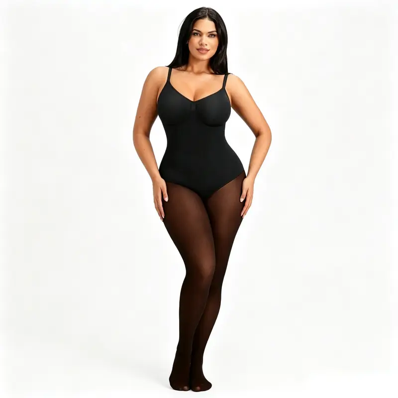 SHAPELLX Sheer-Panel with Fleece Lined Tights Stay-Warm Tummy Control Sheer Effect Tights Bodysuit Creator  Sales
