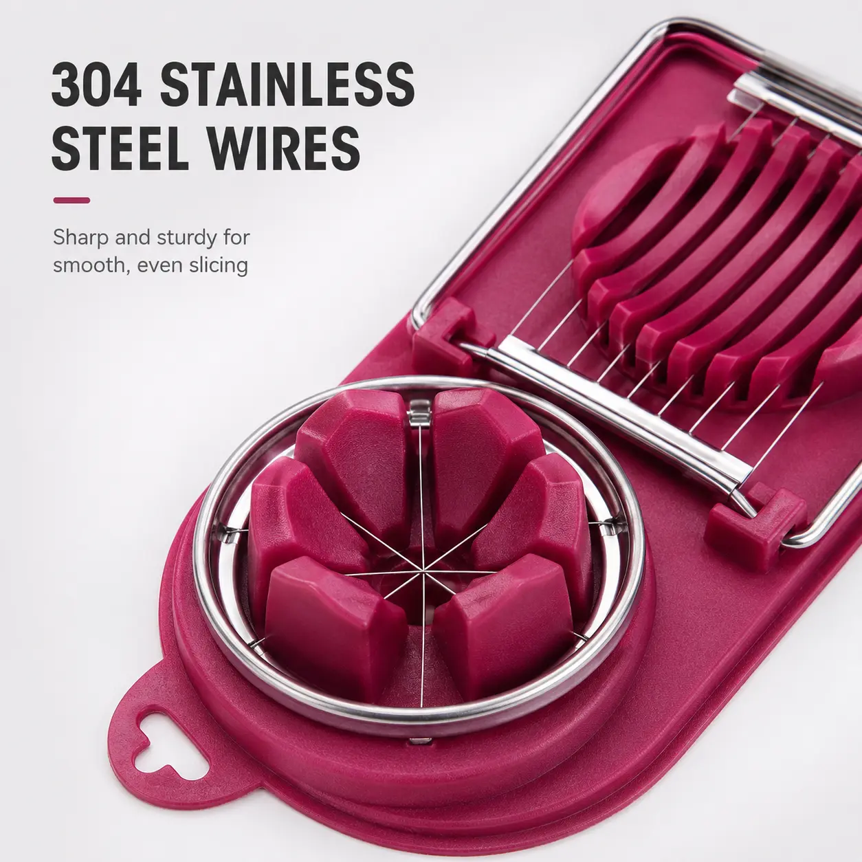 1 Count 2-in-1 Egg Slicer, Stainless Steel Wire Cutting Tool with PP Base, for Home Kitchen Cutting Eggs, Preserved Eggs, Strawberries and Bananas