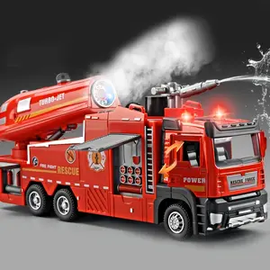 Multifunctional Red Alloy Fire Truck Toy Lorries - Electric Water & Mist Sprayer, Sound & Light Effects, Scene Simulation, 6+ Age Gift for Holidays & Birthdays (AAA Batteries Not Included), Toy Truck Lorries