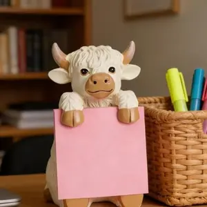 New Highland Cow Resin Pop-Up Sticky Note Dispenser Ornament, Random Sticky Notes Distribution, Decorative Desk Accessory, Desk Tidy