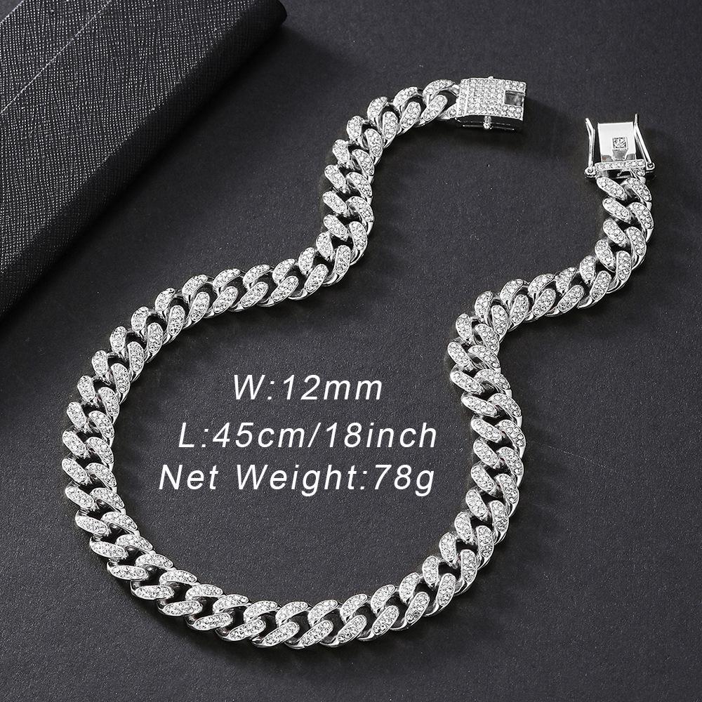 12mm Iced Out Cuban Link Necklace for Men - Hip Hop Bling Jewelry with Dragon Clasp, Geometric Links, Metal Coating, Daily Wear Gift for Boyfriend