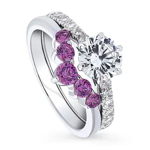 BERRICLE Sterling Silver Solitaire 5-Stone Wishbone Engagement Rings Statement Stackable Band for Women, 1.25 Carat Round Cut Cubic Zirconia CZ Ring Set
