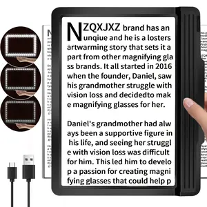 5X Rechargeable Full Book Page Magnifier 6" x 9" Magnifying Glass for Reading 43 Ultra Bright LED Light Small Print Magnifier Lightweight for Low Eyesight Person and Seniors