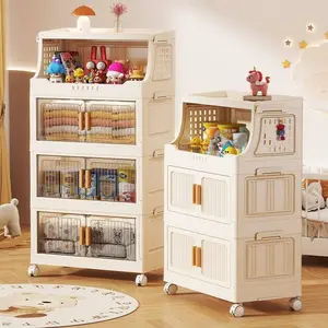 Large-capacity covered multi-tier stackable storage cabinet, Sideboard storage cabinet, wheeled foldable plastic storage cabinet, closet organizer and storage box, decorative cube closet organizer, for living room, bedroom, bathroom, office, dormitory