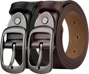 HAGIG Womens Split Leather Belt with Pin Buckle-Belt for Jeans, Pants, Dresses.(2pack)
