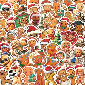 56Pcs Christmas Gingerbread Stickers Pack, Waterproof Cute Festive Holiday & Christmas Character Vinyl Decals for Laptop, Water Bottle, Journal & Scrapbook, Christmas Gift