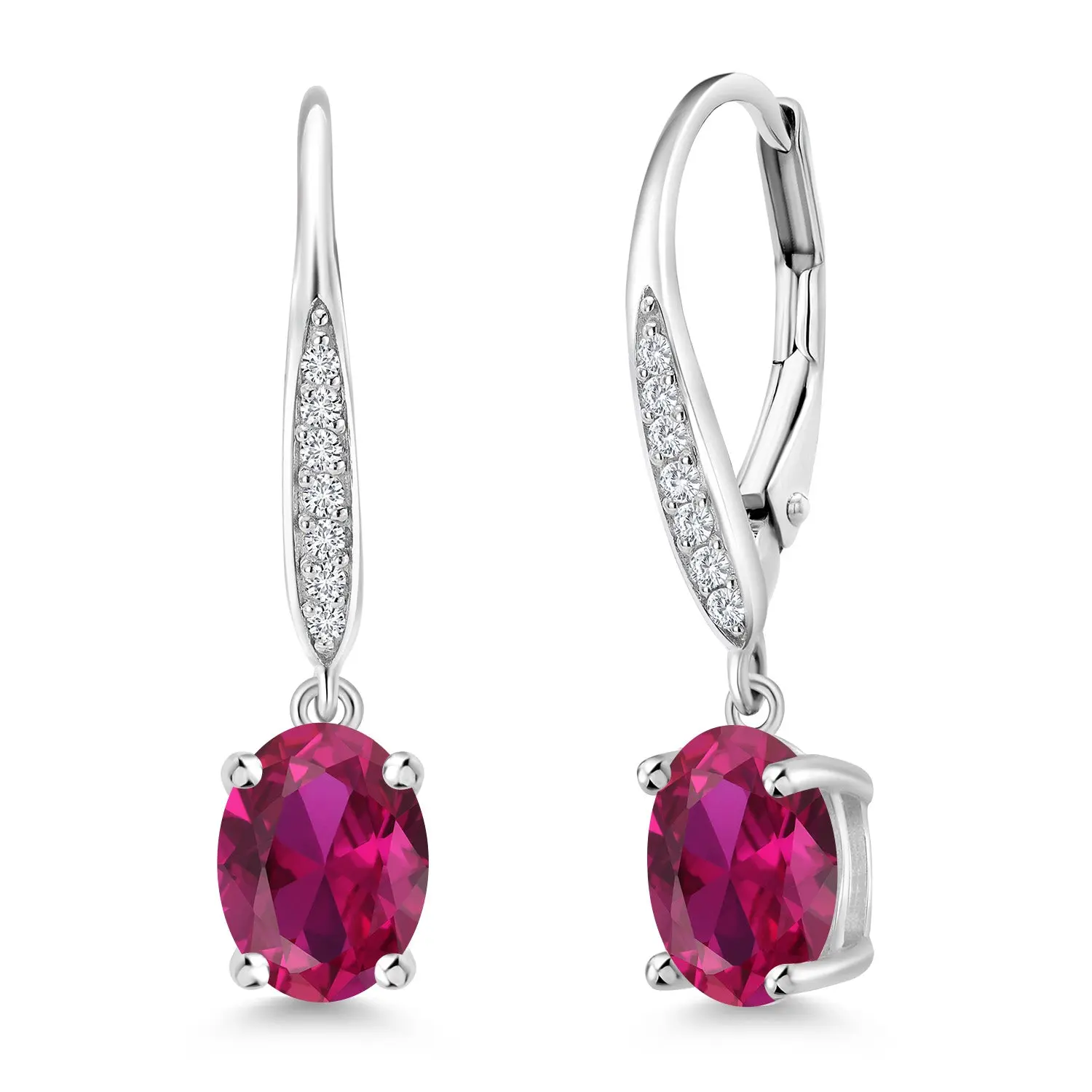 Dangle Drop Earrings For Women | 925 Sterling Silver | 8X6MM Oval Gemstone Birthstone and White Lab Grown Diamond Leverback Earrings