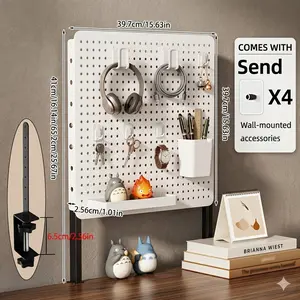 DIY Metal Pegboard Organizer Wall Mounted Storage Rack with Hooks & Shelf Desktop Standing Display Board for Home Office Desk Accessories Organization Space Saving Decor Gift