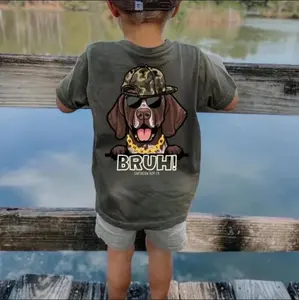 Youth Bruh GSP Dog Short Sleeve Shirt, Southern Boys Girls Tee, Hunting & Fishing Graphic Top, Camo Country Style T-Shirt, Outdoor Kids Apparel