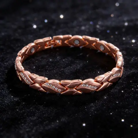 September S Unisex Elegant Leaf Bracelet – Pure Copper Magnetic Design with Diamond Accents & 3500 Gauss Magnet for Wellness and Style Christmas Gift