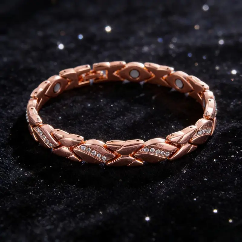 September S Unisex Elegant Leaf Bracelet – Pure Copper Magnetic Design with Diamond Accents & 3500 Gauss Magnet for Wellness and Style Christmas Gift