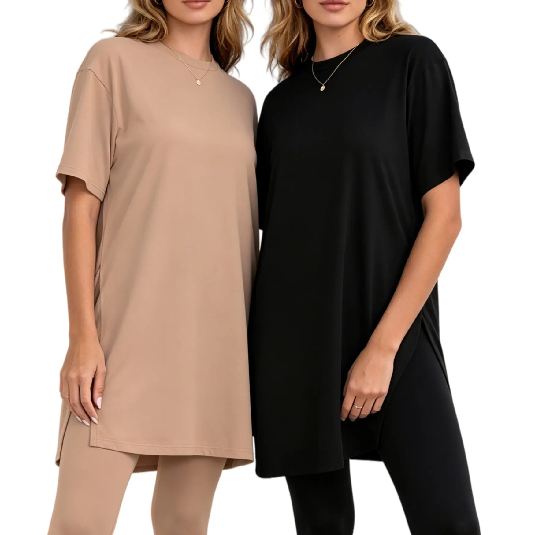 Plus Size Women’s 2 Piece Outfits - Short Sleeve Split Hem Tunic Tops + Bodycon Leggings Casual Loungewear legging two-piece set Clothes Suits Womenswear