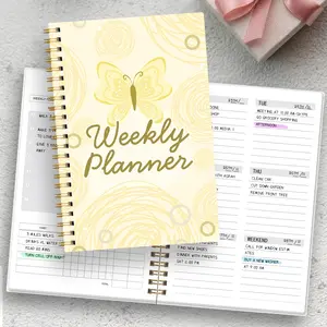 A5 Butterfly Weekly Planner, 52 Weeks No Date Design, 104 Pages, Goal Management & Habit Tracker, Metal Coil Binding, Office & Study Use