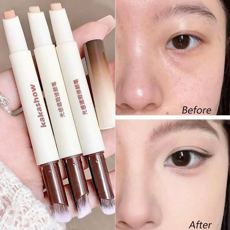 Face Color Corrector With Brush Concealer Pen Brighten Double-head High Coverage Dark Circles Contour Concealers Stick Makeup