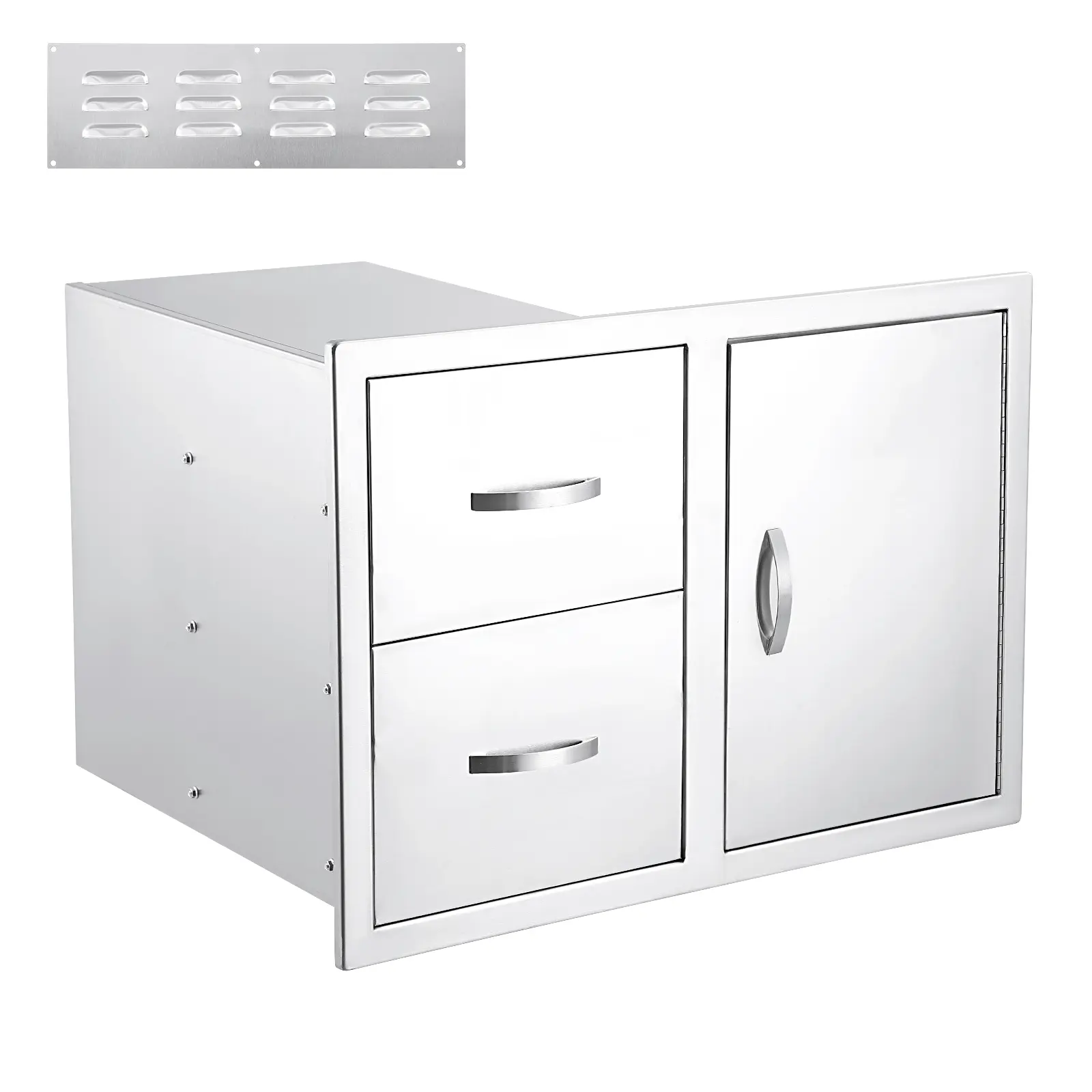 High-quality Stainless Steel Outdoor Kitchen Storage Cabinet - 33"W x 22"H x 22"D - Built-in Drawer & Access Door Combo for BBQ Island Grill Station - Paper Towel Rack & Multi-Drawer Recessed Cabinet