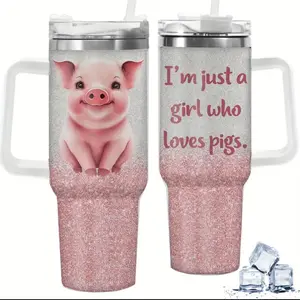 Stainless Steel 40 oz Sparkling Pig Design Tumbler - Drinkware Flasks