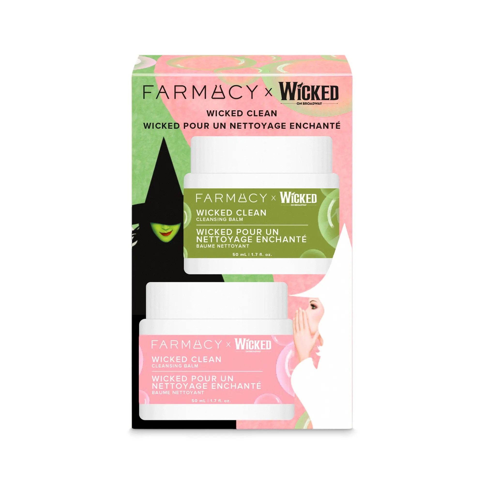 Farmacy Beauty x WICKED Green Clean Limited Edition Hydrating Cleansing Balm, Multi-Pack Facial Makeup Remover with Papaya, 2 x 50 ml